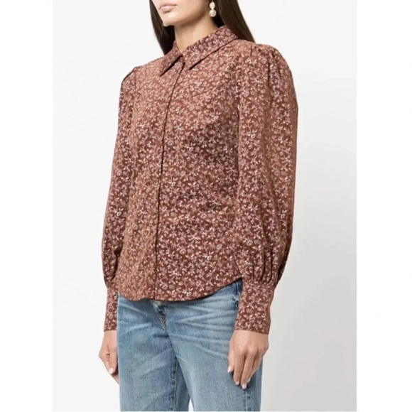 Veronica Beard  Moore Nutmeg Floral Printed Corduroy Shirt - Picture 1 of 14